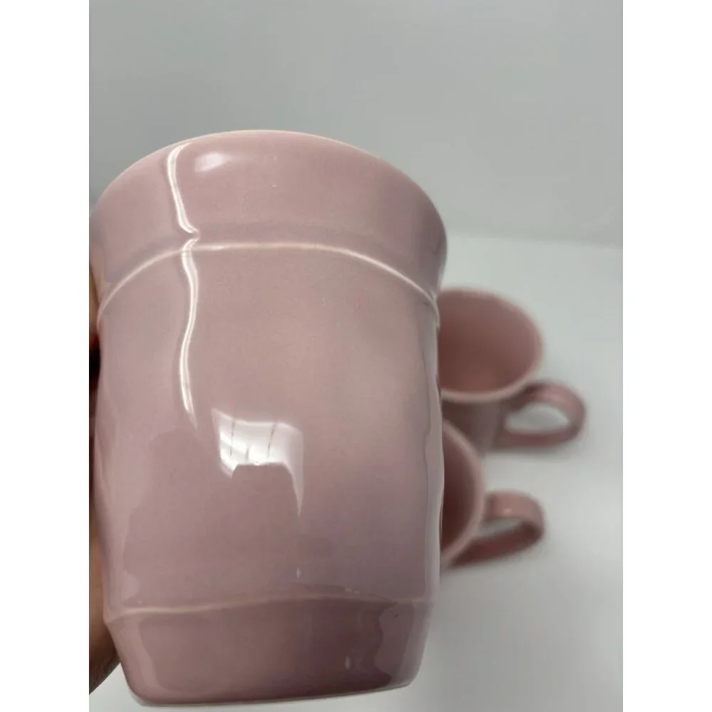 Pottery Barn Cambria Handcrafted Stoneware Mugs Rose Color Set Of 4